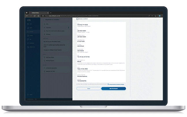 Review and confirm the details to complete the transfer by tapping “<b>Make This Payment</b>” 